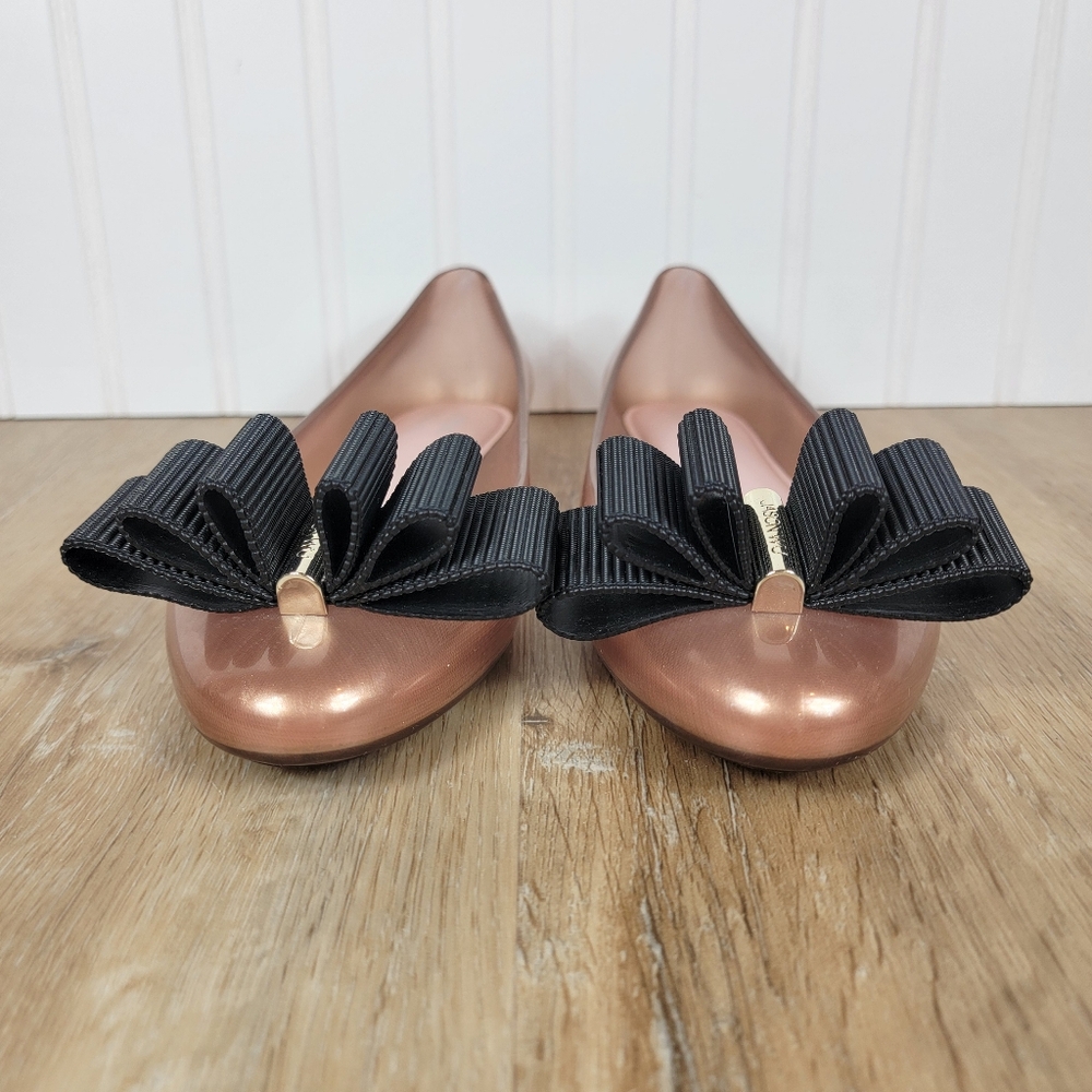 Melissa + Jason Wu Rose Gold Jelly Shoe with Black Bow - Picture 3 of 11
